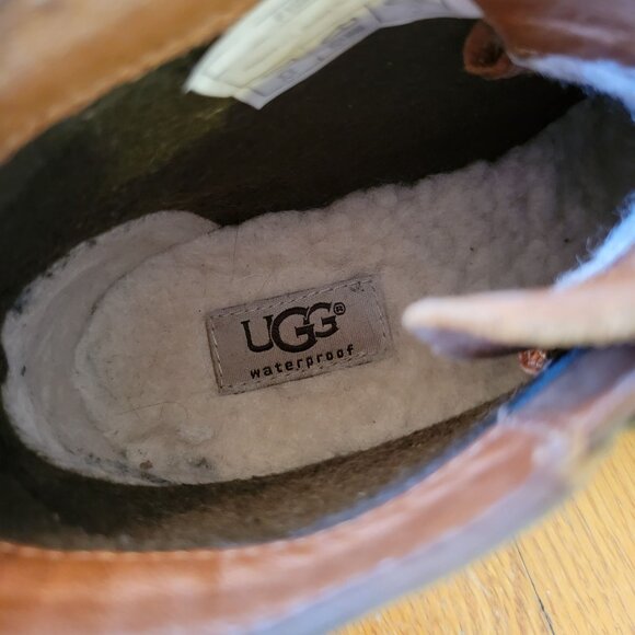 Ugg 5.5 Brown Leather Ankle Boots HEATHER Waterproof Wool Lining - Picture 9 of 11